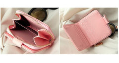Cute Dog Print Mini Wallet for Women & Girls | Short PU Leather Clutch Purse with Card Slots (Pink)