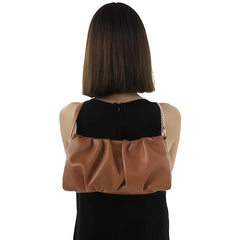 Soft Gathered Women’s Shoulder Handbag – Stylish Small Purse with Chain Strap & Zipper Closure