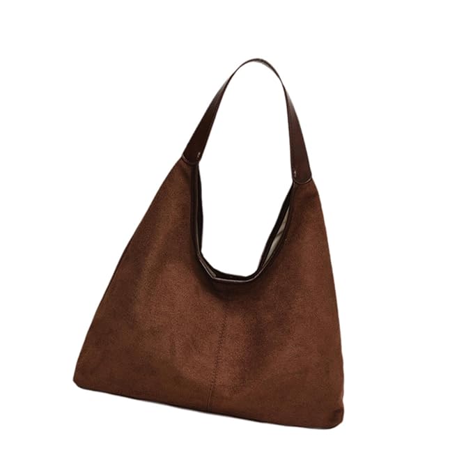Women’s Suede Travel Tote Bag – Stylish Shoulder Purse for Work, Street, Vacation & Daily Use (Coffee)