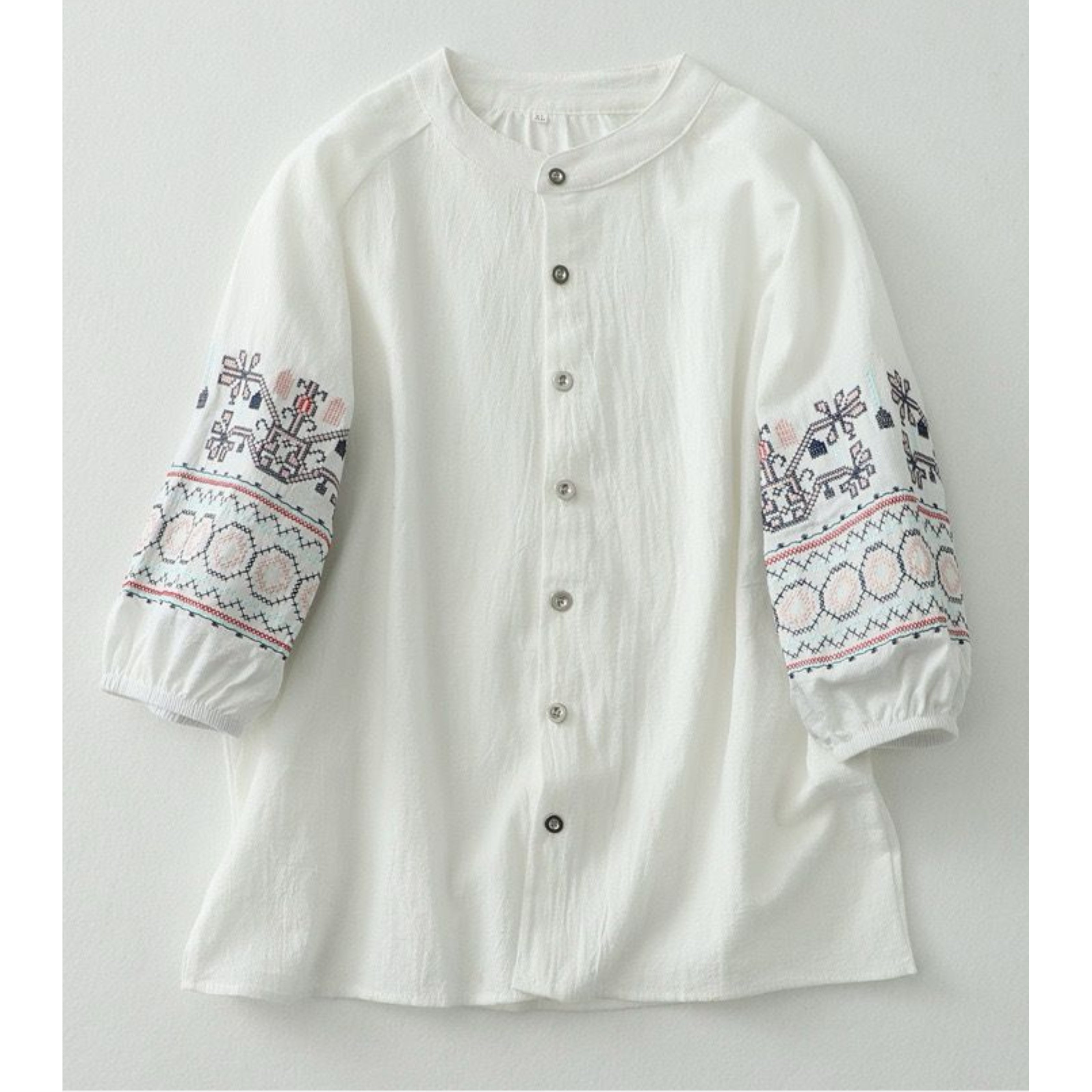 Pure Cotton Shirt With Embroidered Sleeves