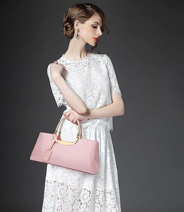 Women’s Glossy Patent Leather Wedding Handbag – Elegant Shoulder Bag with Spacious Interior (Pink)