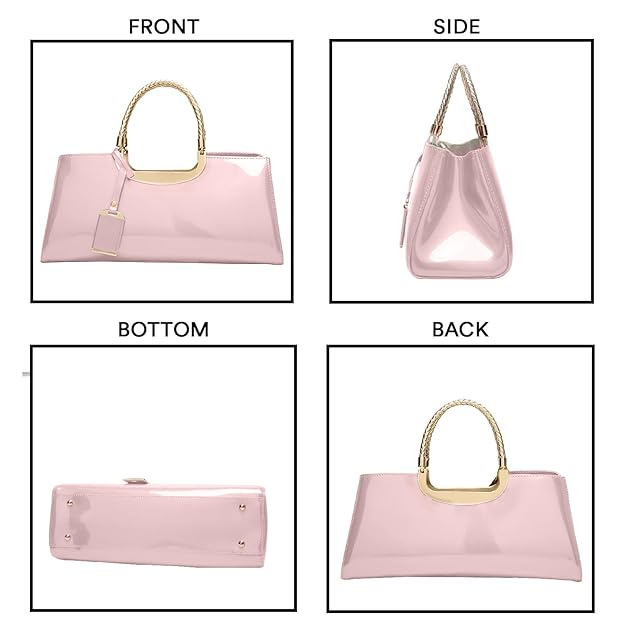 Women’s Glossy Patent Leather Wedding Handbag – Elegant Shoulder Bag with Spacious Interior (Pink)