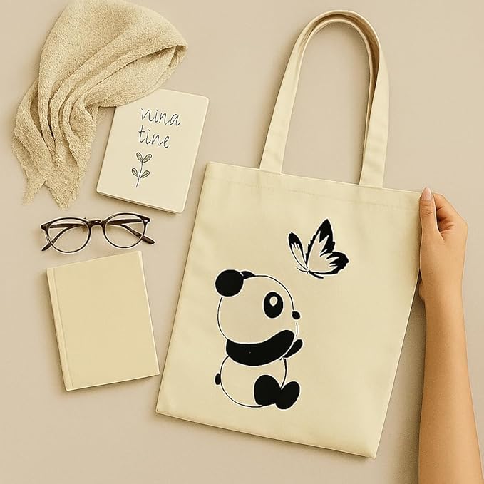 Casual Cotton Canvas Tote Bag for Women – Reusable Shopping Bag with Handles & Free Pouch | Lightweight Everyday Shoulder Bag