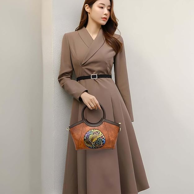 Women’s Embossed Elephant PU Leather Handbag – Vintage Square Tote with Zipper Closure