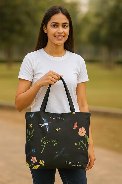 Stylish Canvas Tote Bag for Women – Zipper Shoulder Handbag for College, Office, Shopping & Travel