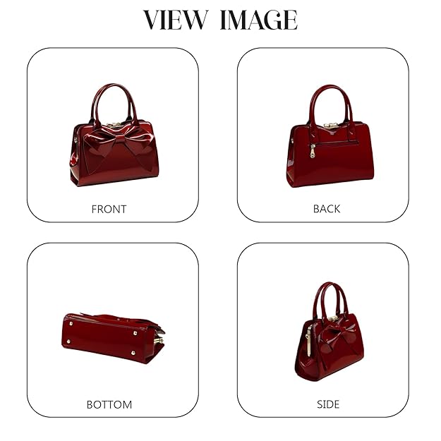 Women’s Glossy Bow Shell Handbag – PU Leather Tote with Double Handles & Adjustable Strap