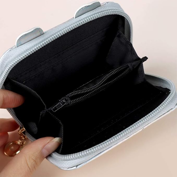 Holographic Mini Wallet for Women & Girls | Kawaii Short PU Leather Clutch Purse with Card Slots (Silver)