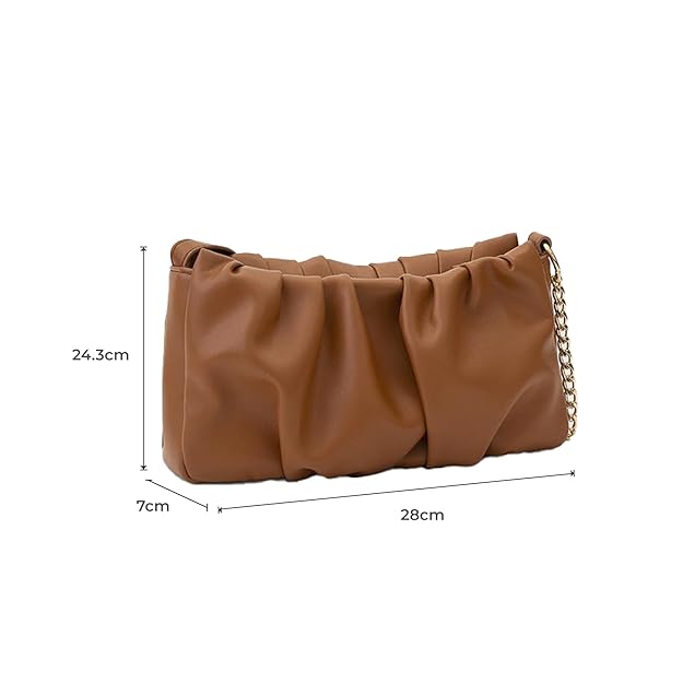 Soft Gathered Women’s Shoulder Handbag – Stylish Small Purse with Chain Strap & Zipper Closure