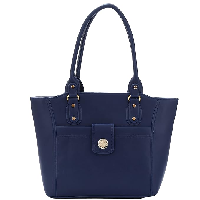 Women’s Multi-Use Shoulder & Handbag – Stylish Leather Look Office and School Bag (Black/Blue)