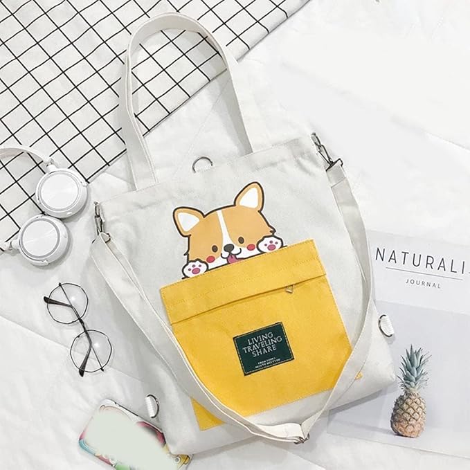 3-in-1 Canvas Tote Bag for Women & Girls | Convertible Shoulder Handbag & Backpack with Adjustable Strap | Multi-Functional Ladies Canvas Bag (White)