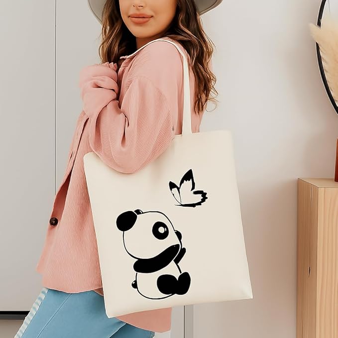 Casual Cotton Canvas Tote Bag for Women – Reusable Shopping Bag with Handles & Free Pouch | Lightweight Everyday Shoulder Bag