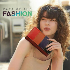 Women’s Multicolor Genuine Leather Wallet – Stylish Clutch with Zipper Closure & Card Holder Organizer