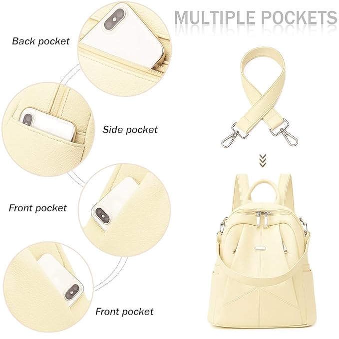 Women’s Anti-Theft Convertible Backpack Purse – Multi-Way Carry Leather-Texture Travel & College Bag with Hidden Pocket