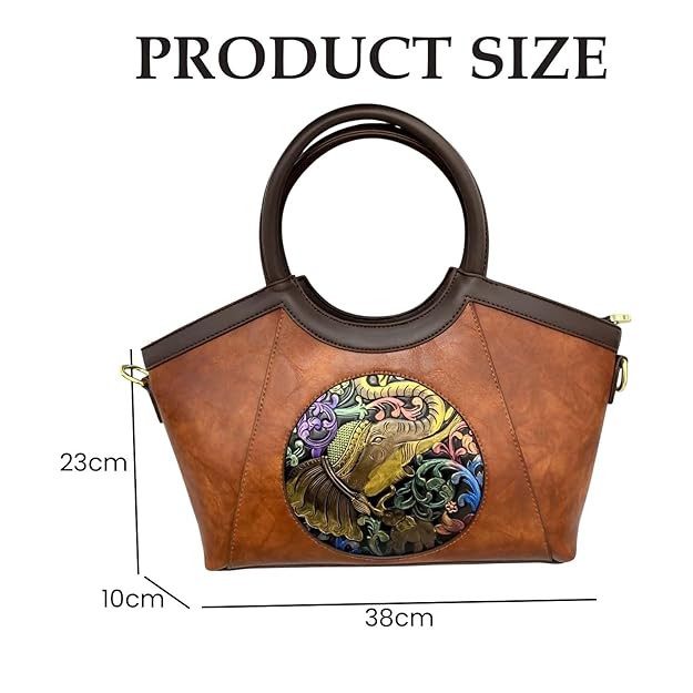 Women’s Embossed Elephant PU Leather Handbag – Vintage Square Tote with Zipper Closure