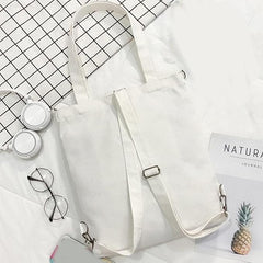 3-in-1 Canvas Tote Bag for Women & Girls | Convertible Shoulder Handbag & Backpack with Adjustable Strap | Multi-Functional Ladies Canvas Bag (White)
