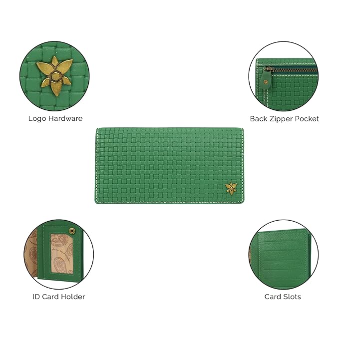 Women's Genuine Leather Two-Fold Clutch Wallet | Embossed Vintage Floral Design | Multi-Compartment Slim Purse