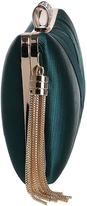 Handicraft Satin Evening Clutch for Women | Elegant Box Clutch with Crystal Clasp & Detachable Tassel Chain