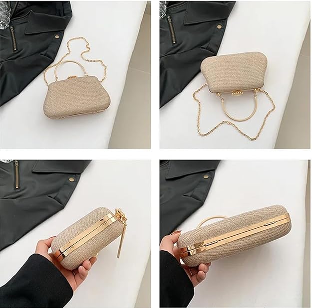 Stylish Gold Glitter Evening Clutch for Women – Party, Wedding & Special Occasion Handbag with Chain Strap