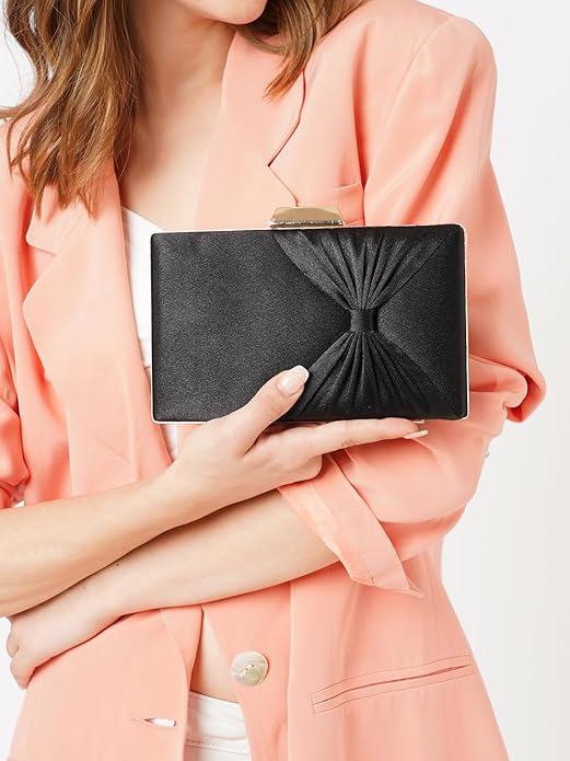 Women’s Bow Frame Clutch with Detachable Chain Strap – Elegant Evening Purse Wallet