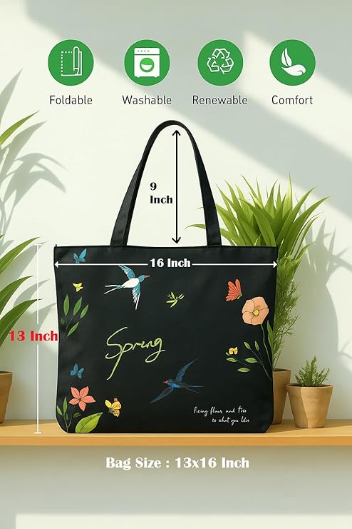 Stylish Canvas Tote Bag for Women – Zipper Shoulder Handbag for College, Office, Shopping & Travel