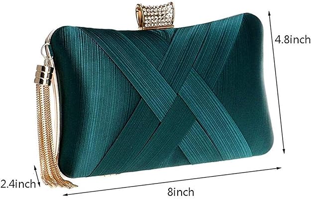 Handicraft Satin Evening Clutch for Women | Elegant Box Clutch with Crystal Clasp & Detachable Tassel Chain