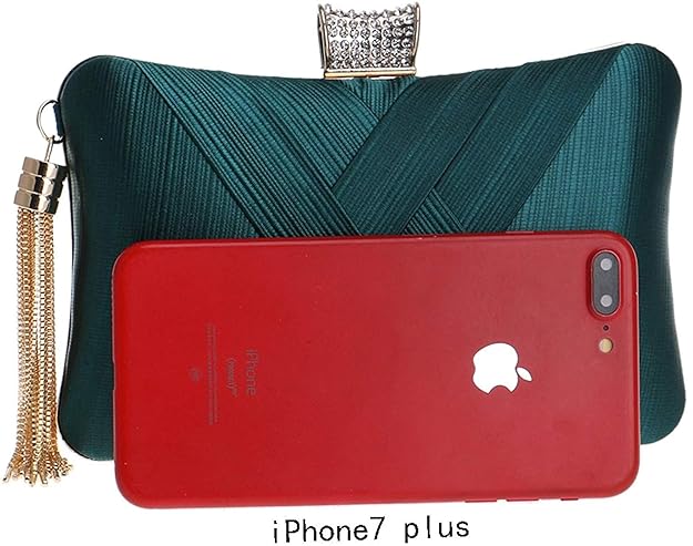 Handicraft Satin Evening Clutch for Women | Elegant Box Clutch with Crystal Clasp & Detachable Tassel Chain