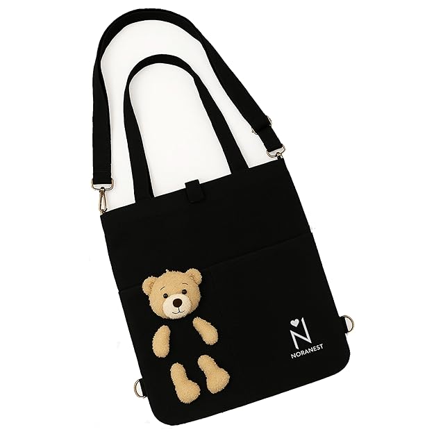 Trendy Canvas Tote Bag for Women & Girls – Aesthetic Korean Style College Bag with Cute Teddy Charm