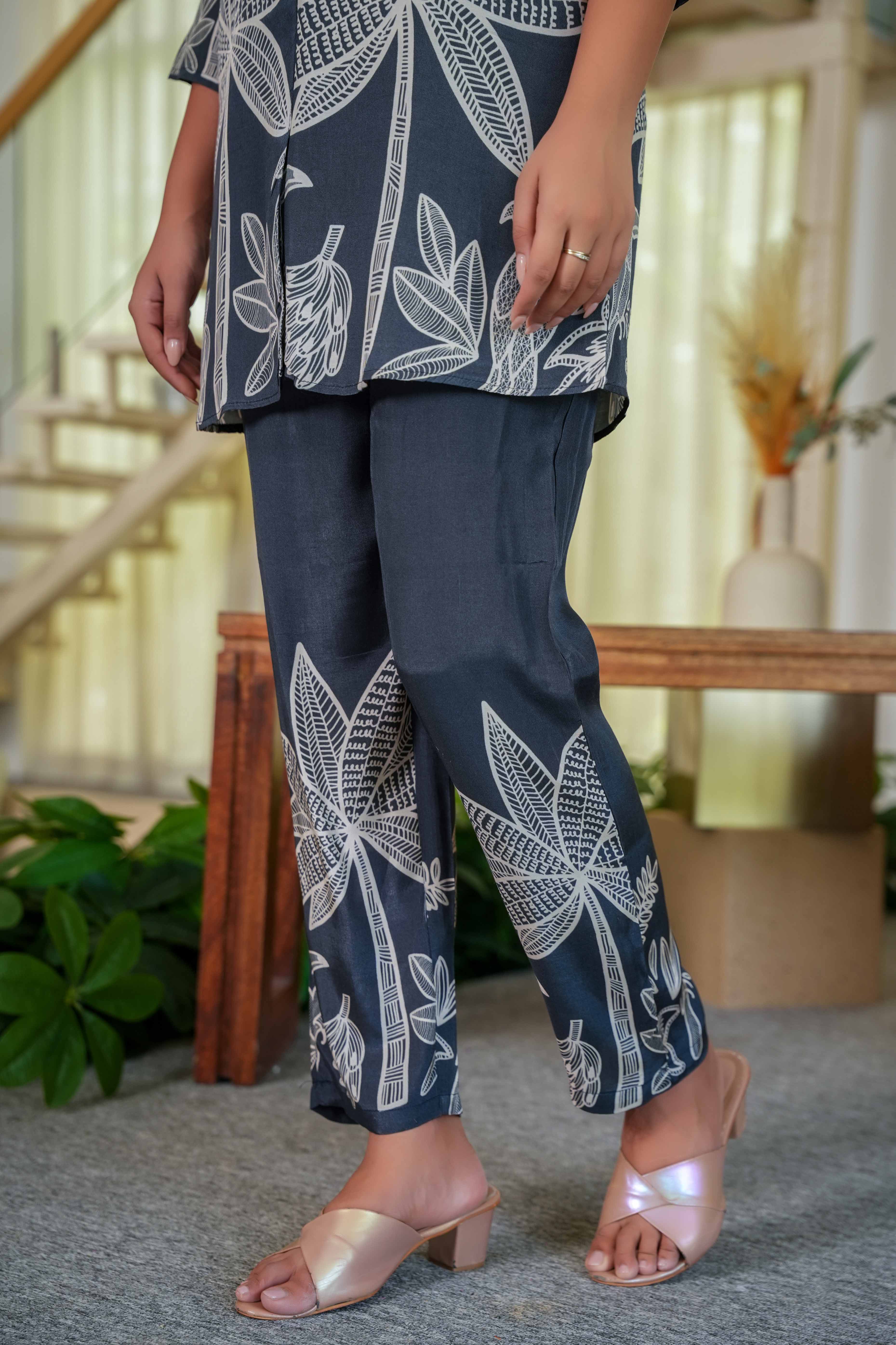 Black Floral Print Muslin Co-Ord Set – Lightweight & Elegant Everyday Wear