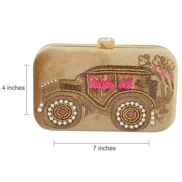 Handmade Embroidered Box Clutch for Women – Beaded Evening Purse with Detachable Chain Strap for Weddings & Parties