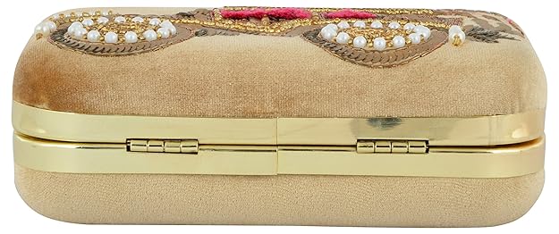 Handmade Embroidered Box Clutch for Women – Beaded Evening Purse with Detachable Chain Strap for Weddings & Parties