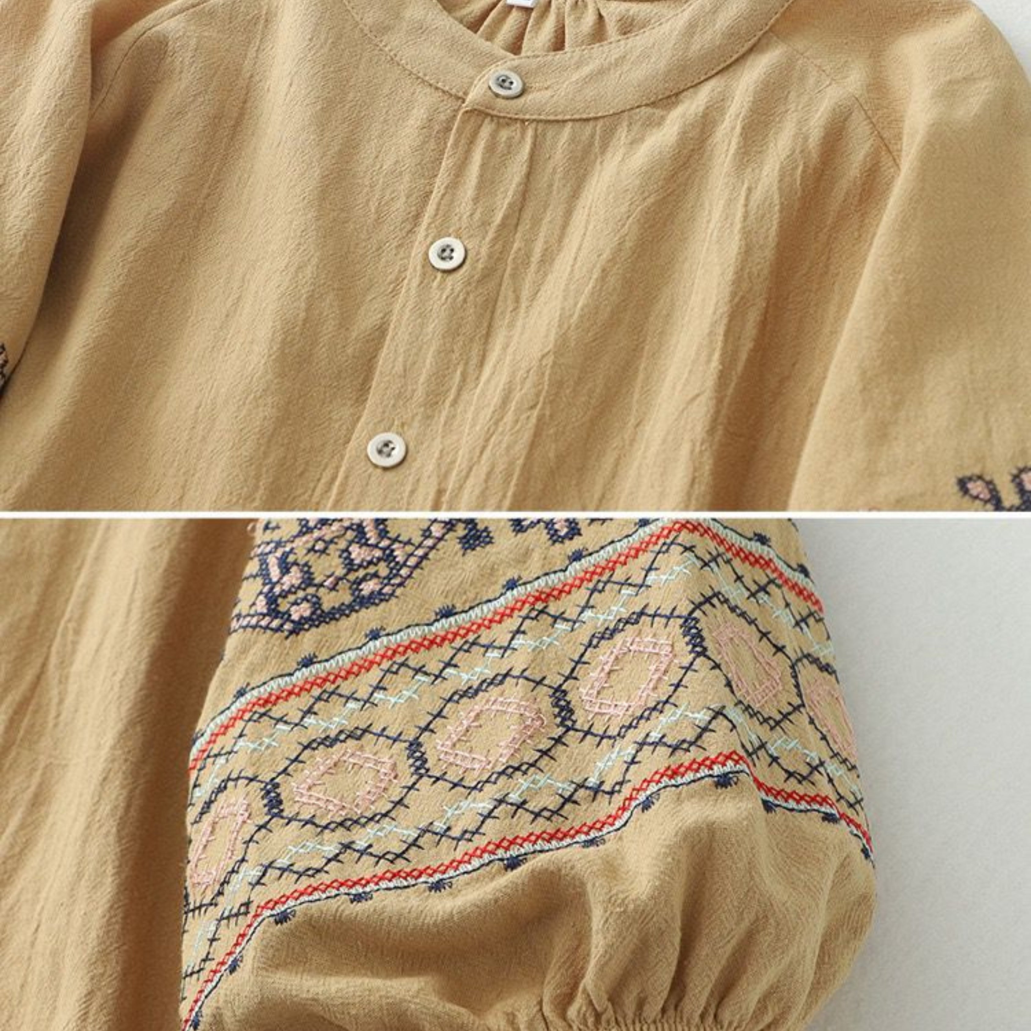 Pure Cotton Shirt With Embroidered Sleeves