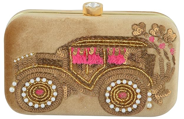 Handmade Embroidered Box Clutch for Women – Beaded Evening Purse with Detachable Chain Strap for Weddings & Parties