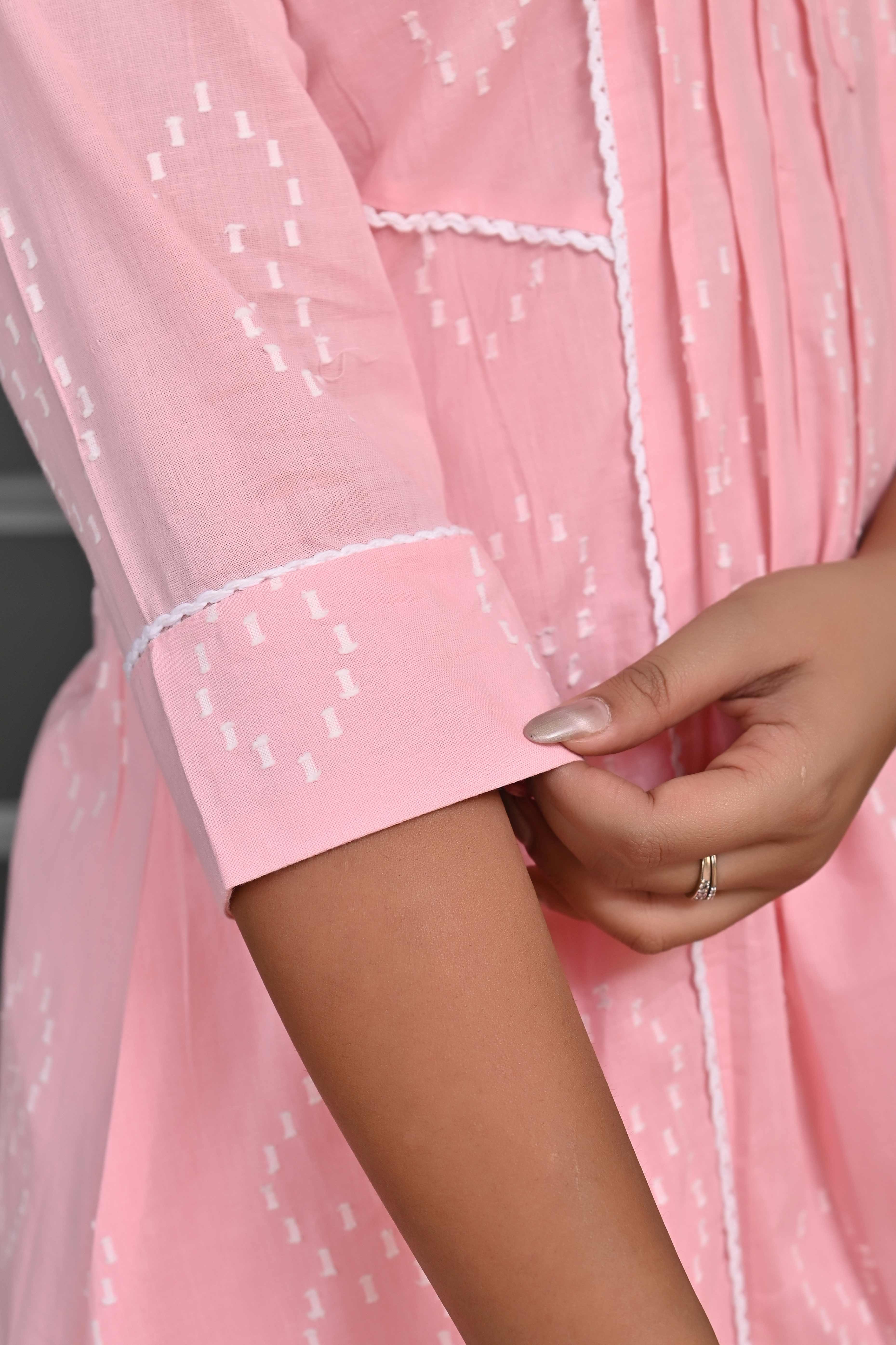 Light Pink Embroidered Cotton Co-Ord Set with Sequin Accents – Elegant & Comfortable