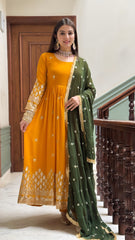 Royal Faux Georgette Anarkali Gown with Embroidered Dupatta – Full Sleeve Design