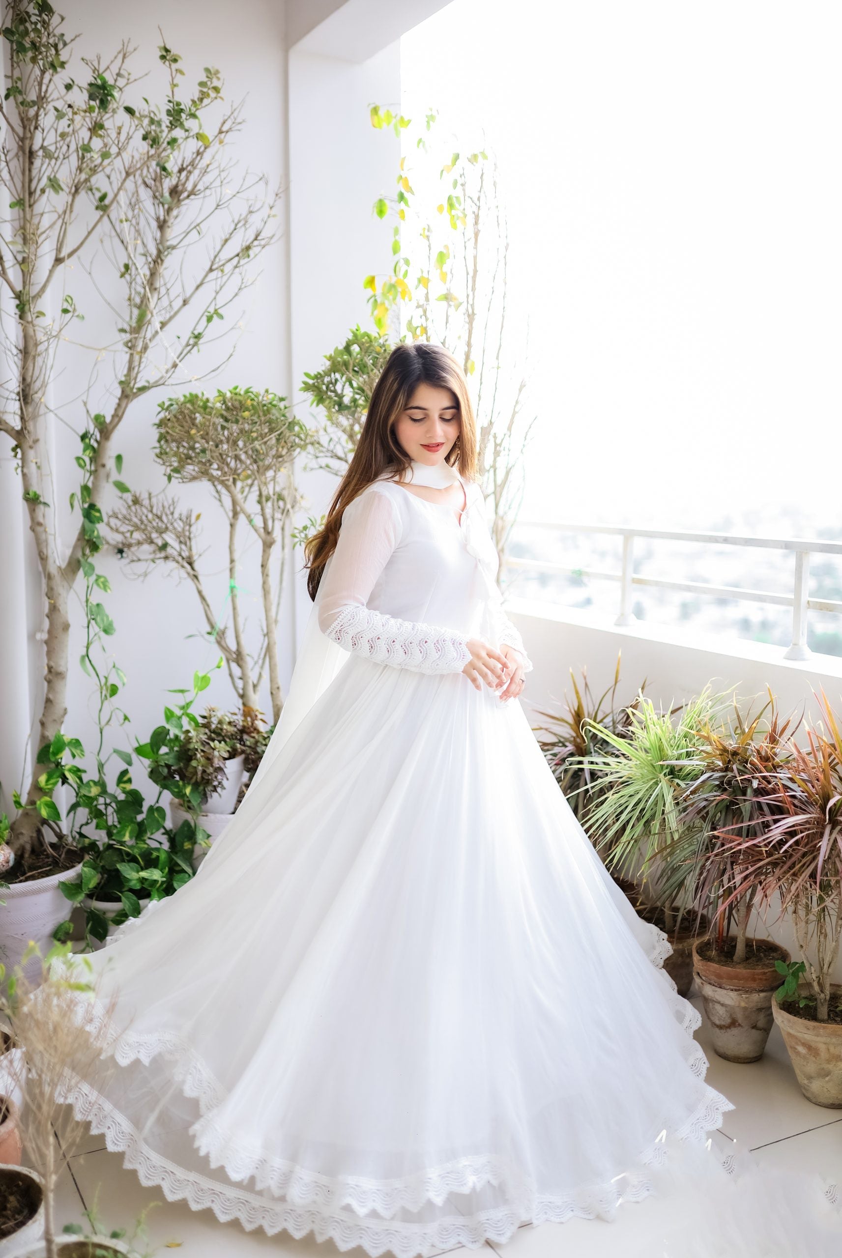 Faux Georgette Anarkali Gown with Lace Work & Tassel Detailing – Party Wear