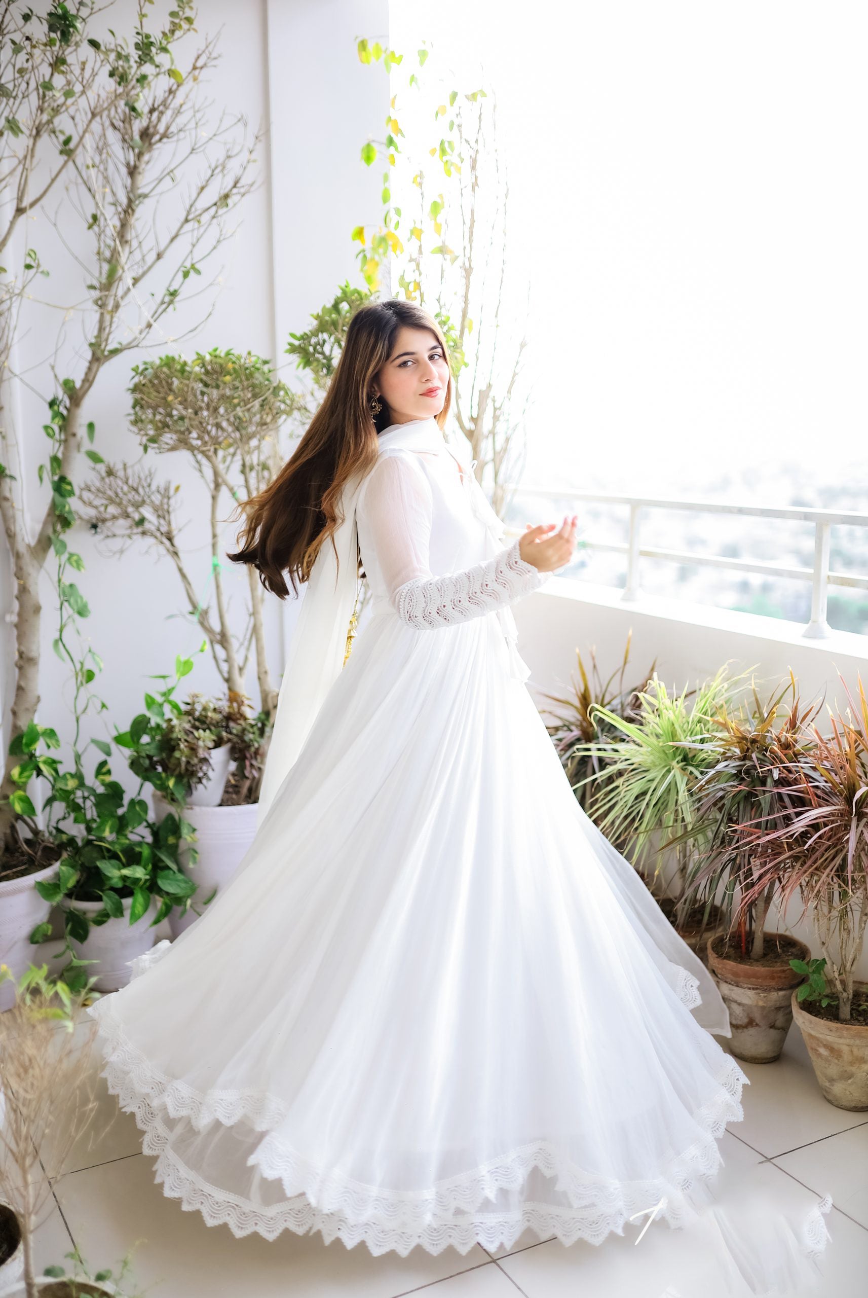 Faux Georgette Anarkali Gown with Lace Work & Tassel Detailing – Party Wear