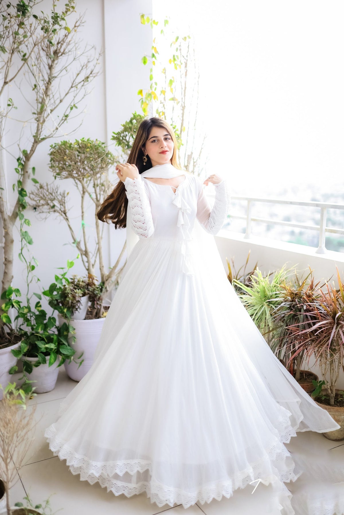 Faux Georgette Anarkali Gown with Lace Work & Tassel Detailing – Party Wear