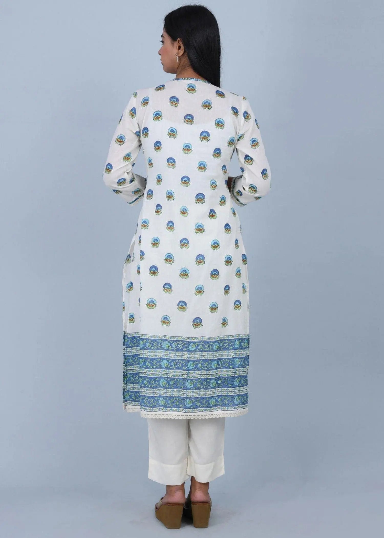 Blue & Turquoise Cotton Kurta with Suzuni Motifs