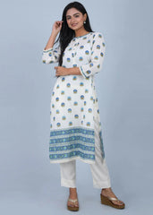 Blue & Turquoise Cotton Kurta with Suzuni Motifs