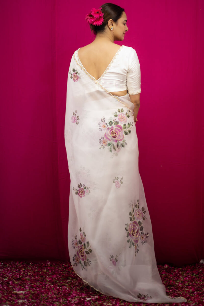 Beige Organza Silk Sarees