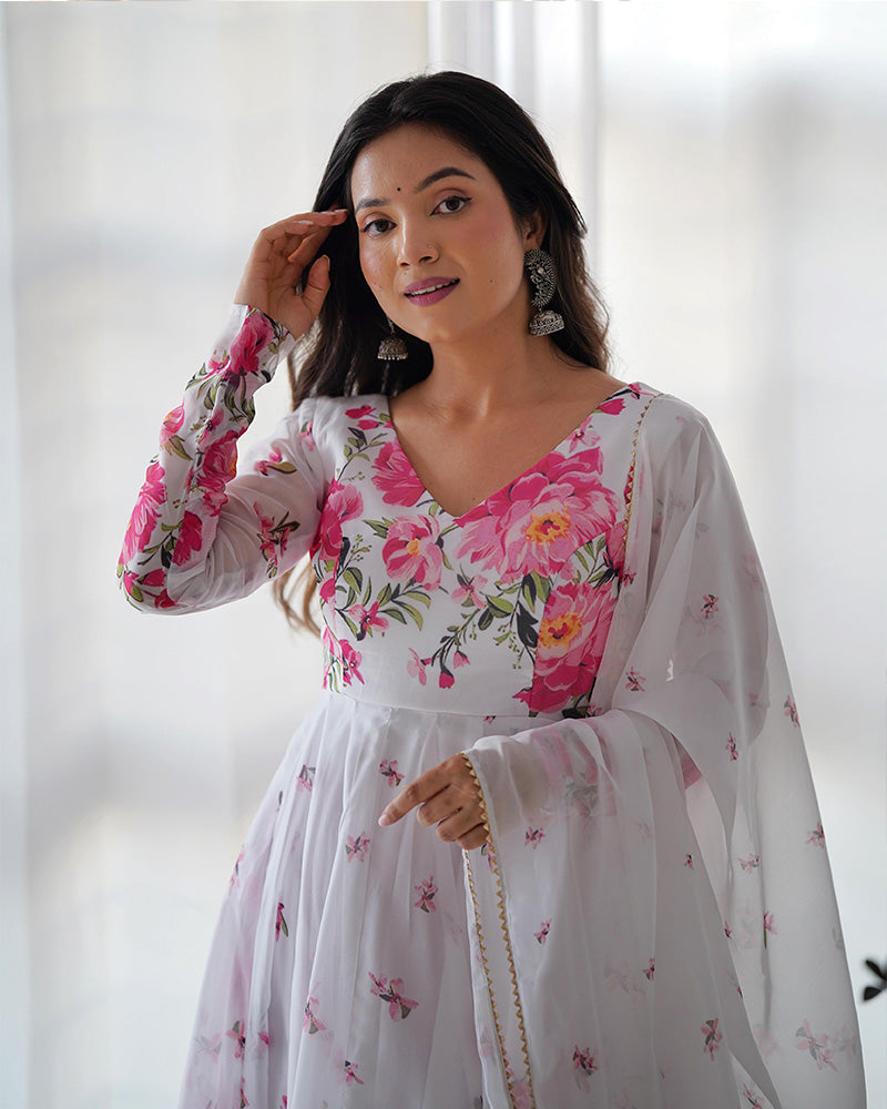 Soft Organza Silk Anarkali Suit with Printed Design & Gota Patti Dupatta