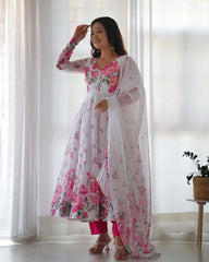 Soft Organza Silk Anarkali Suit with Printed Design & Gota Patti Dupatta