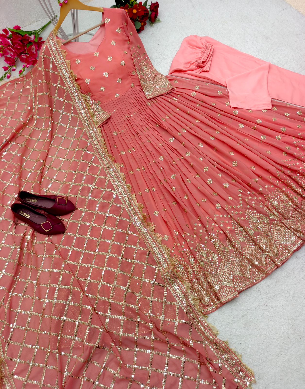 Heavy Fox Georgette Anarkali Suit with 5mm Sequins Embroidery – Elegant 3-Piece Party Set
