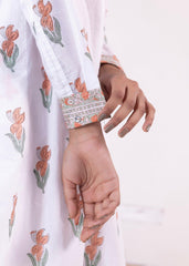 White & Dusty Orange Cotton Kurta with Handcrafted Block Print