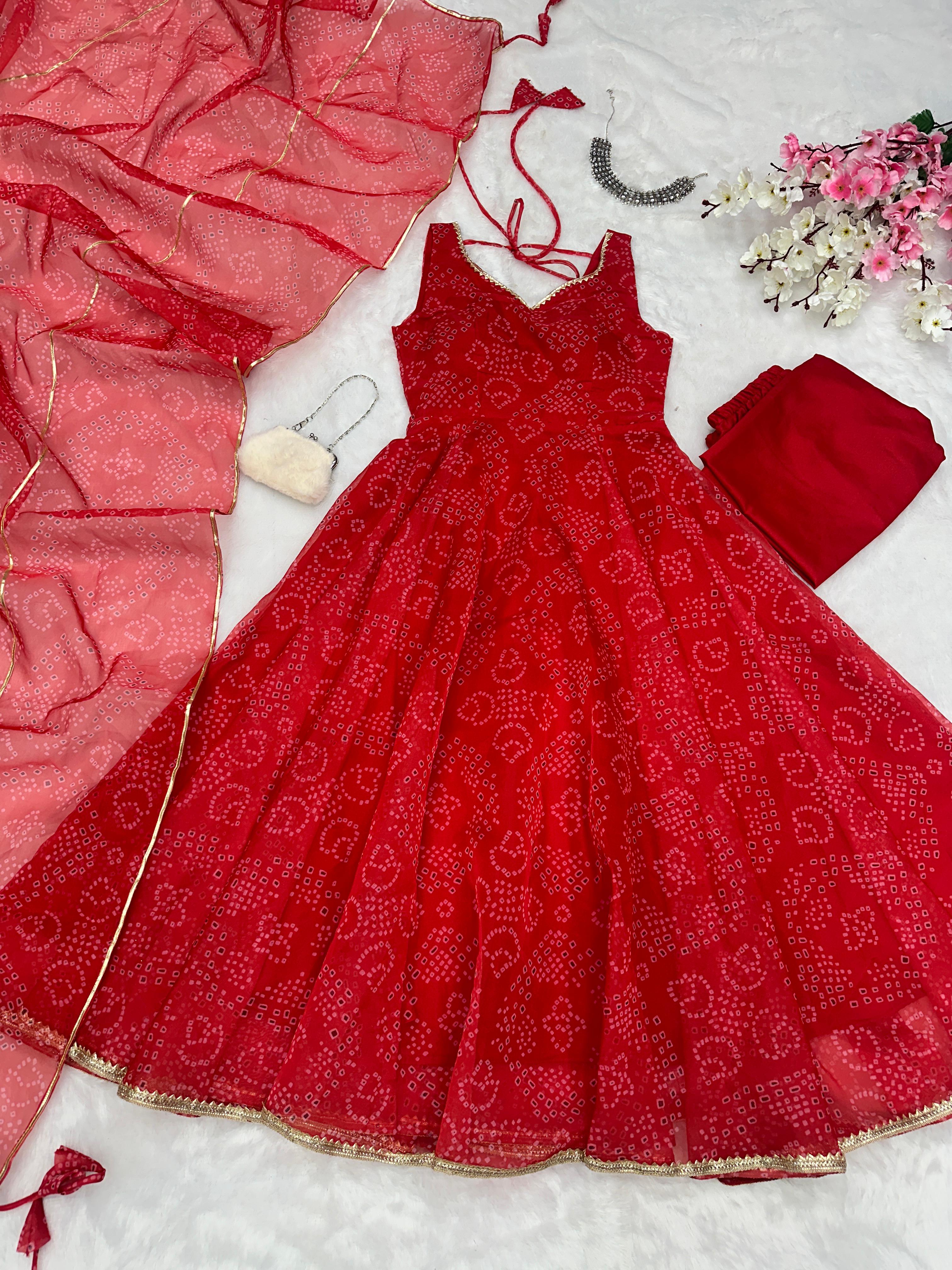 Digital Printed Organza Silk Anarkali Suit