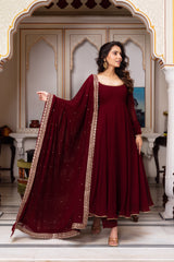Maroon Faux Georgette Anarkali Suit – Sequence Work, Fully Stitched