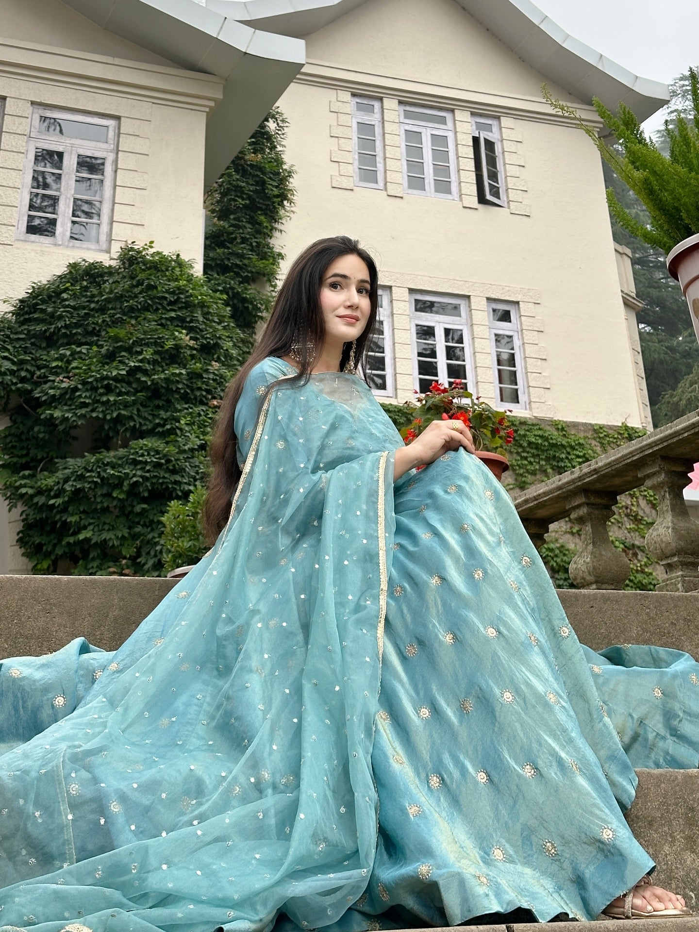 Elegant Chinon Silk Anarkali Suit with Embroidery Work